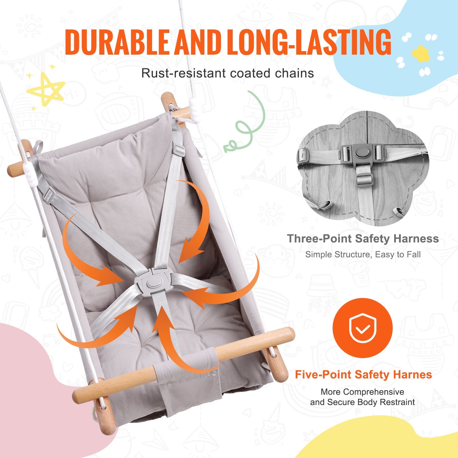 Canvas Hammock Swing, 3 Modes Baby Swing Indoor and Outdoor with 5-Point Harness, and Tree Straps, 150lbs V952-FBDCQQZYFBZYMBCRWV0