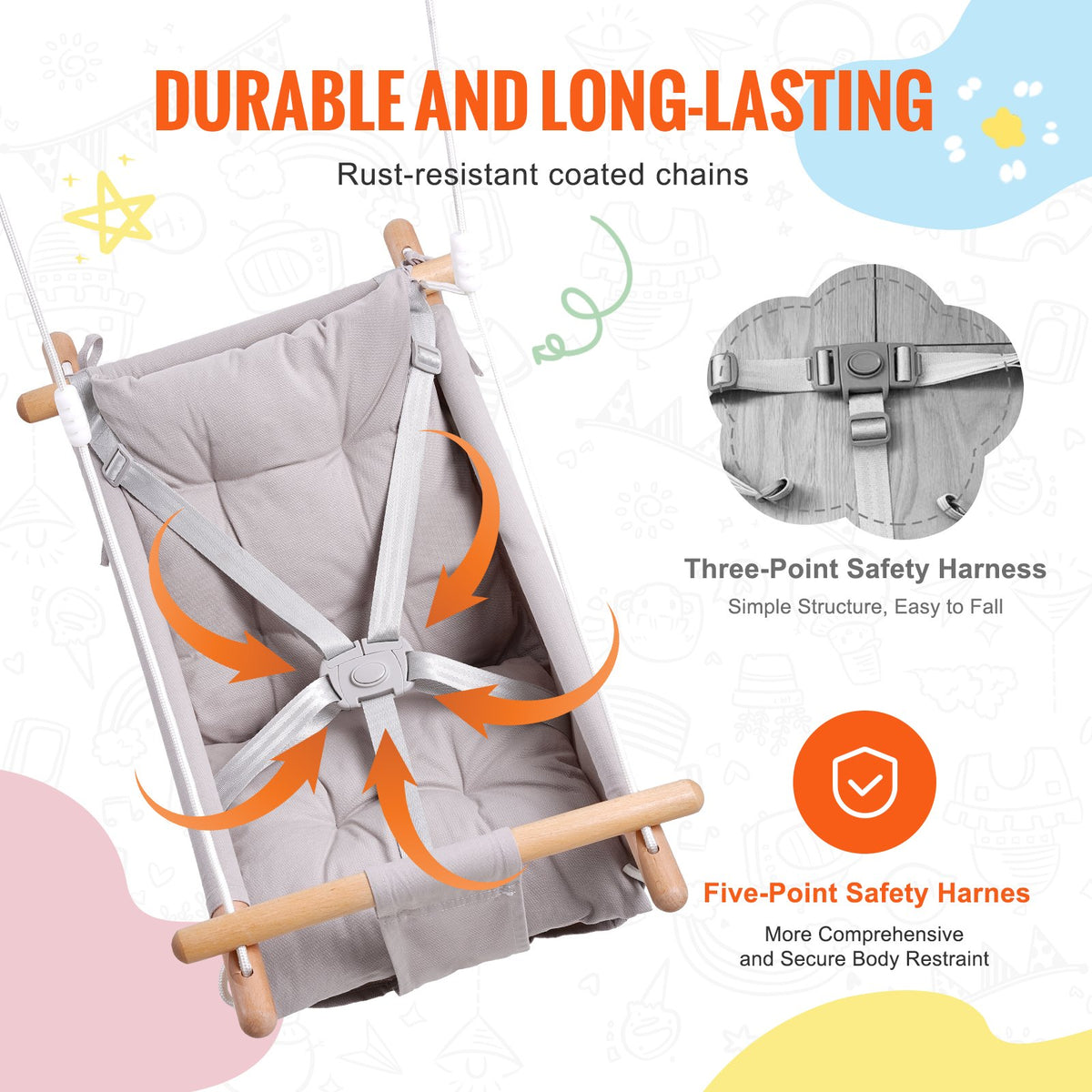 Canvas Hammock Swing, 3 Modes Baby Swing Indoor and Outdoor with 5-Point Harness, and Tree Straps, 150lbs V952-FBDCQQZYFBZYMBCRWV0