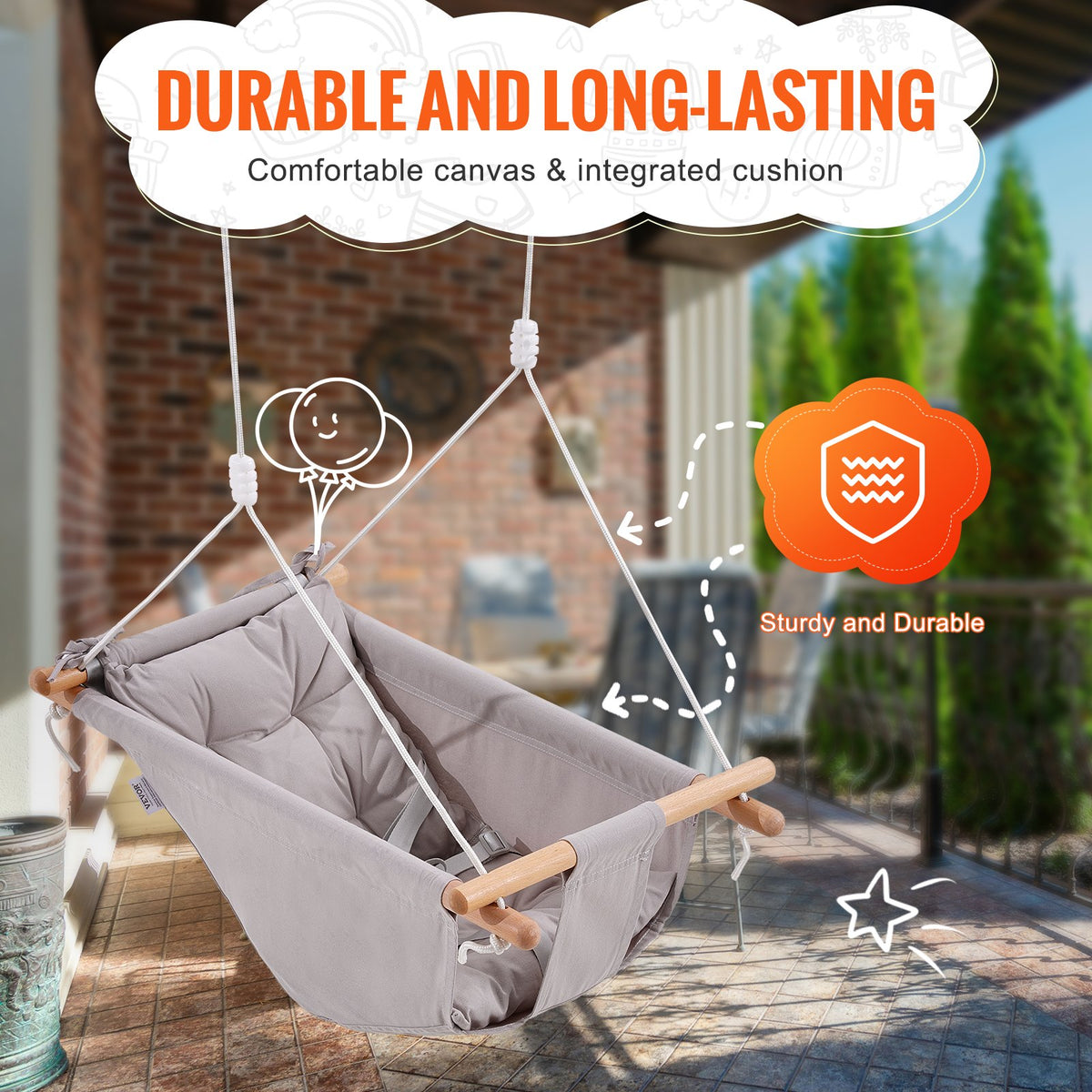 Canvas Hammock Swing, 3 Modes Baby Swing Indoor and Outdoor with 5-Point Harness, and Tree Straps, 150lbs V952-FBDCQQZYFBZYMBCRWV0