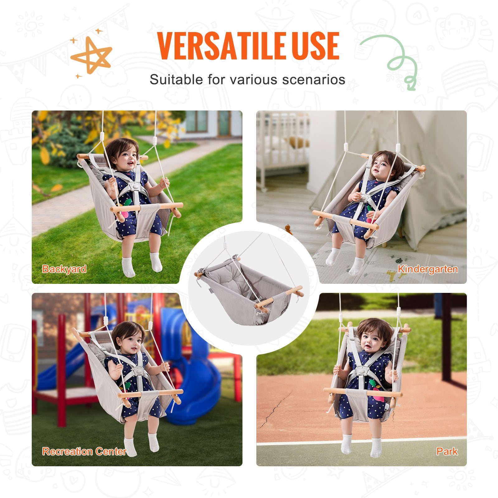 Canvas Hammock Swing, 3 Modes Baby Swing Indoor and Outdoor with 5-Point Harness, and Tree Straps, 150lbs V952-FBDCQQZYFBZYMBCRWV0