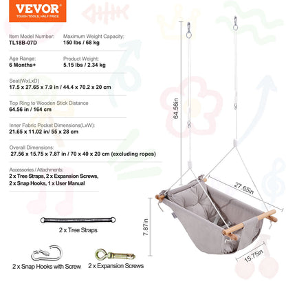 Canvas Hammock Swing, 3 Modes Baby Swing Indoor and Outdoor with 5-Point Harness, and Tree Straps, 150lbs V952-FBDCQQZYFBZYMBCRWV0