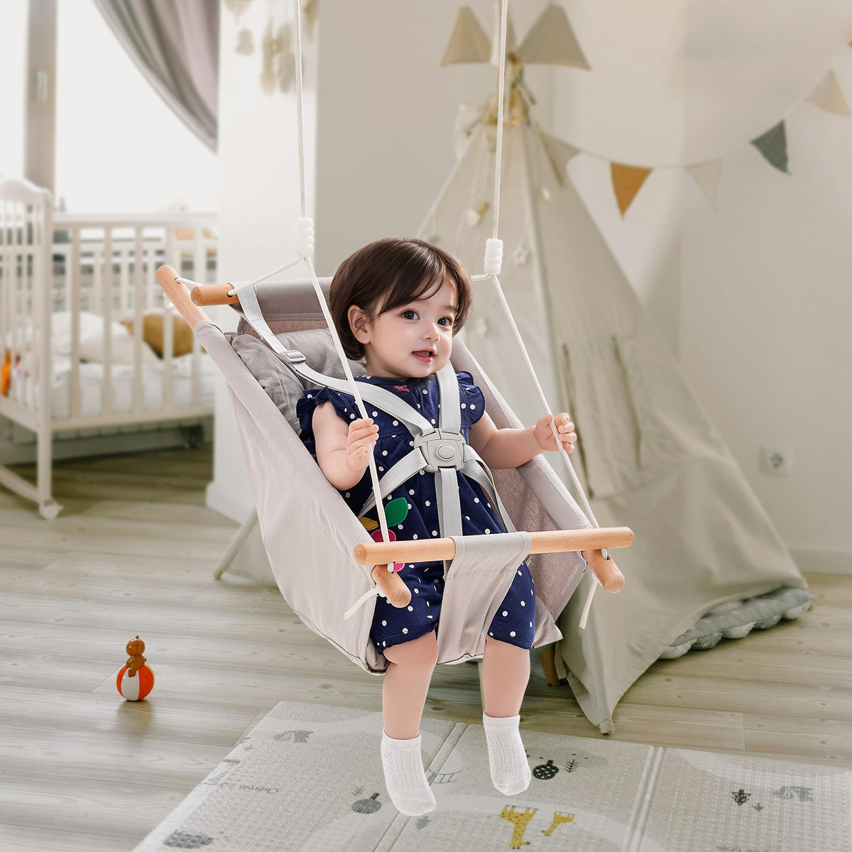 Canvas Hammock Swing, 3 Modes Baby Swing Indoor and Outdoor with 5-Point Harness, and Tree Straps, 150lbs V952-FBDCQQZYFBZYMBCRWV0