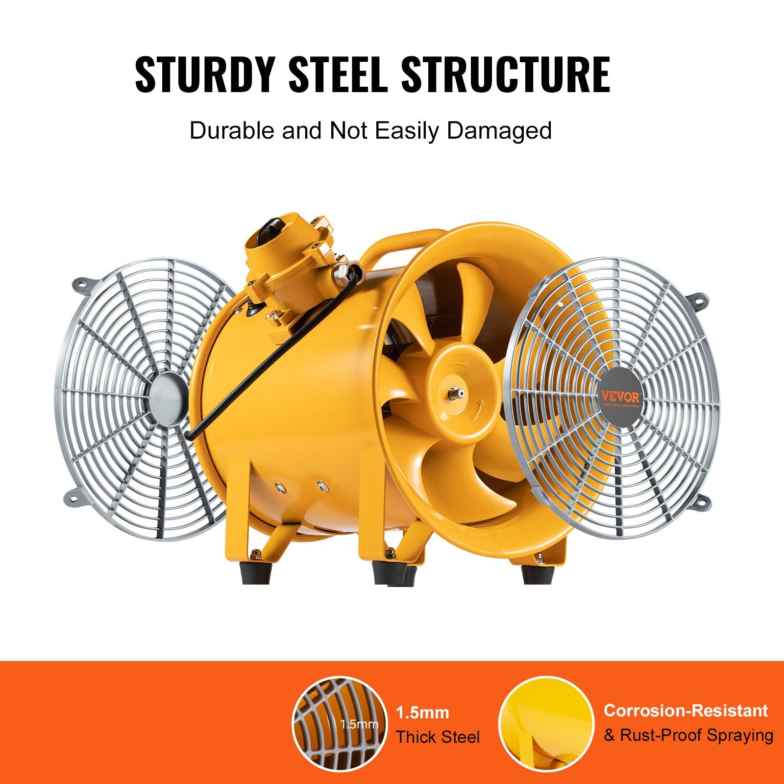 Portable Ventilator, 304.8mm/12inch Heavy Duty Cylinder Fan, 550W Strong Shop Exhaust Fan 2500CFM, 3m Power V952-FBGSZ550W12INQAWHV3