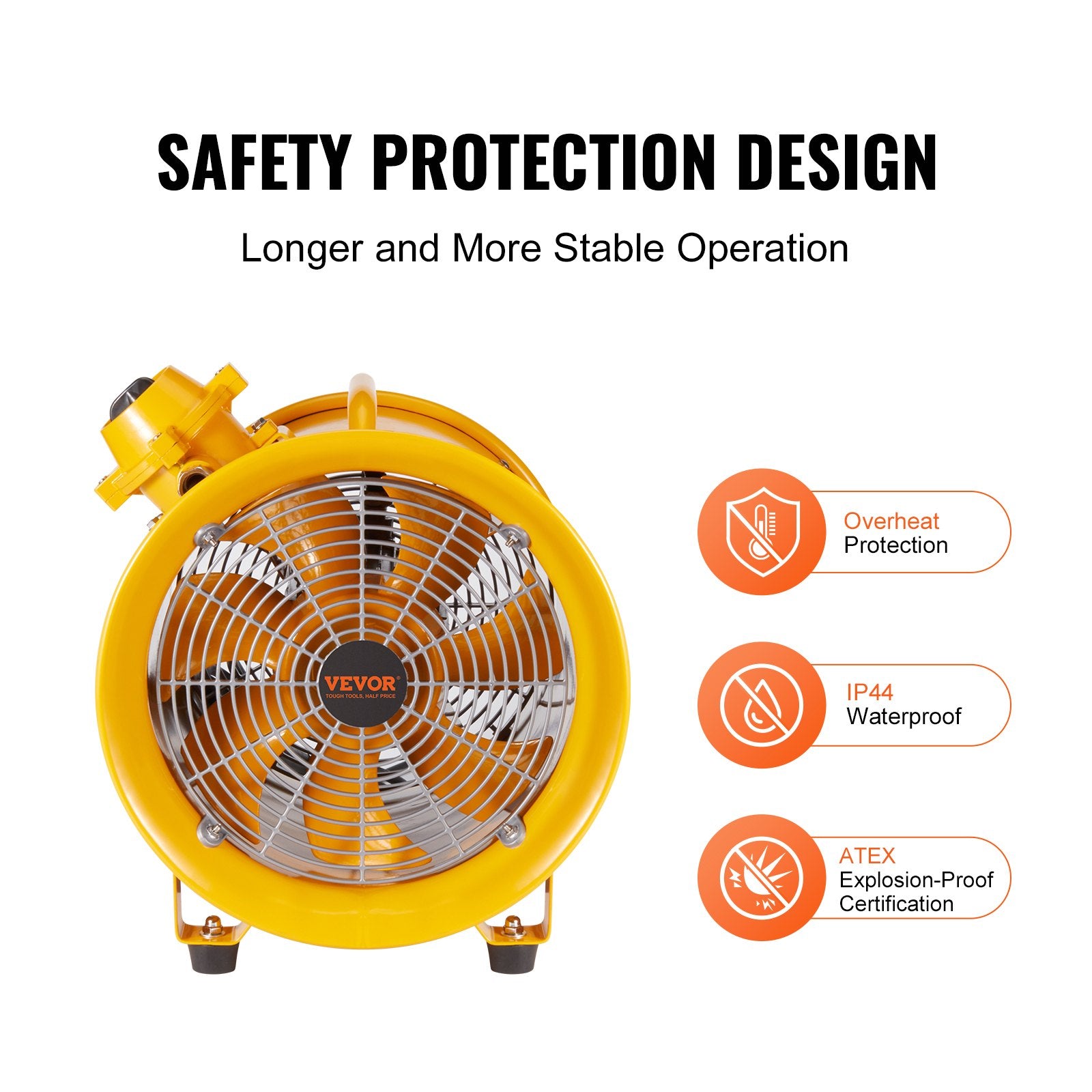 Portable Ventilator, 304.8mm/12inch Heavy Duty Cylinder Fan, 550W Strong Shop Exhaust Fan 2500CFM, 3m Power V952-FBGSZ550W12INQAWHV3