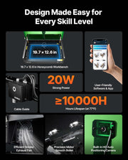 Laser Engraver, 20W, Laser Engraving and Cutting Machine with Enclosure Camera, Laser Cutter, 36000 mm/min, V952-FBSJGDKJ20W52ONY0001V3