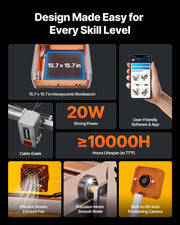 Laser Engraver, 20W, Laser Engraving and Cutting Machine with Enclosure Camera, Laser Cutter, 400 x 400 mm V952-FBSJGDKJ4040EZLRF001V3