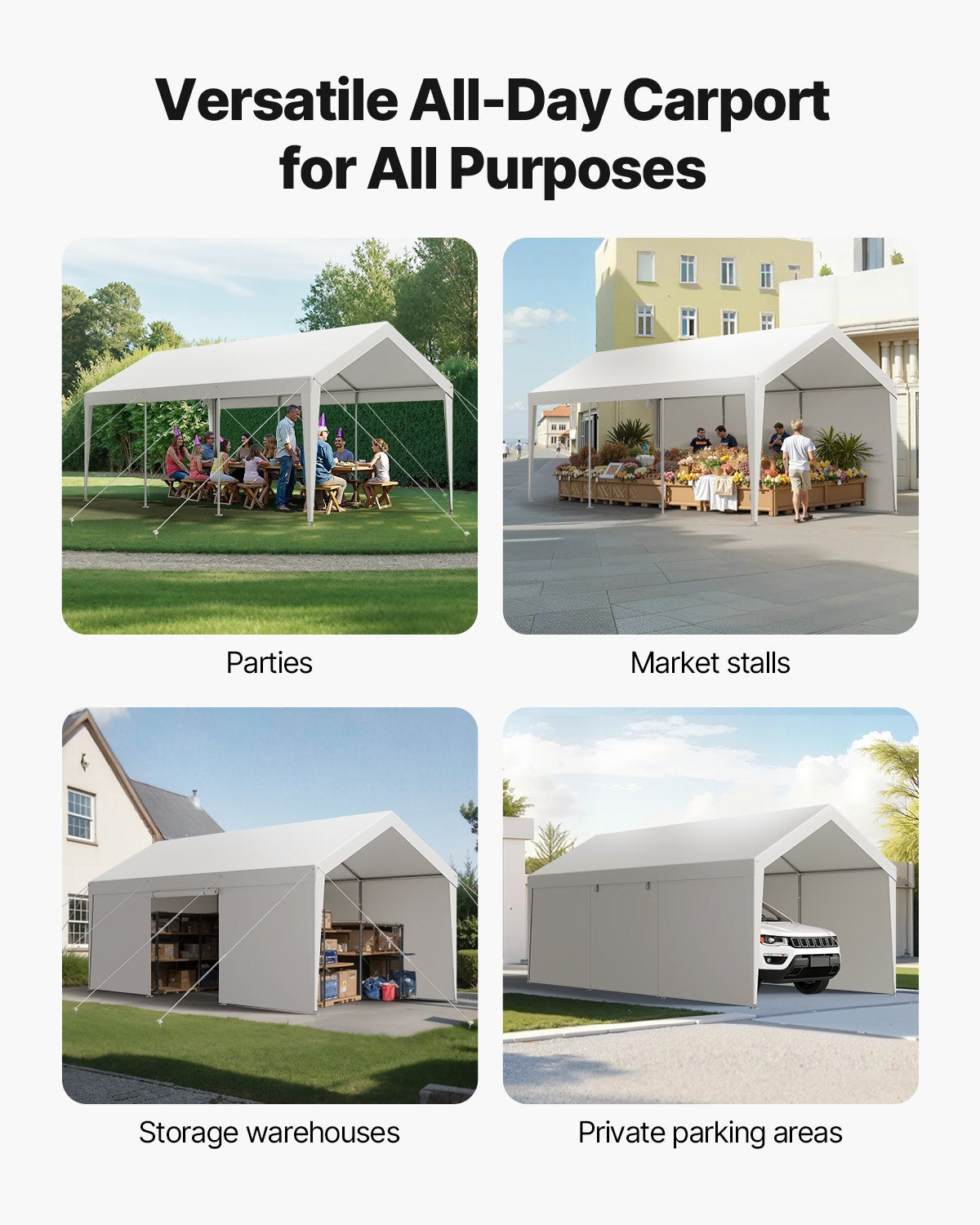 Carport Car Canopy 10x20FT Heavy Duty Car Shelter with Sidewalls White V952-FBSJSQCCKBS8A5233001V0