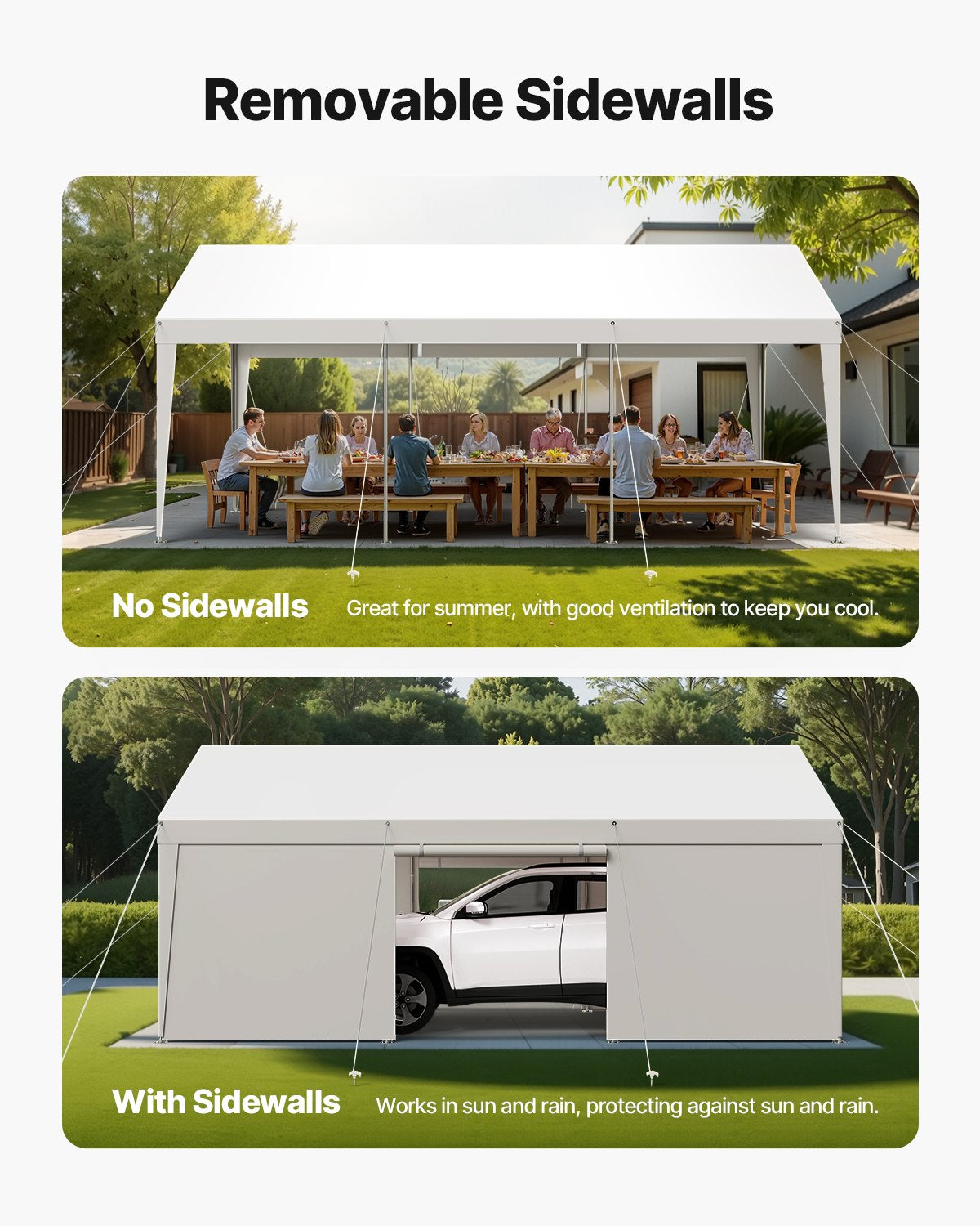 Carport Car Canopy 10x20FT Heavy Duty Car Shelter with Sidewalls White V952-FBSJSQCCKBS8A5233001V0