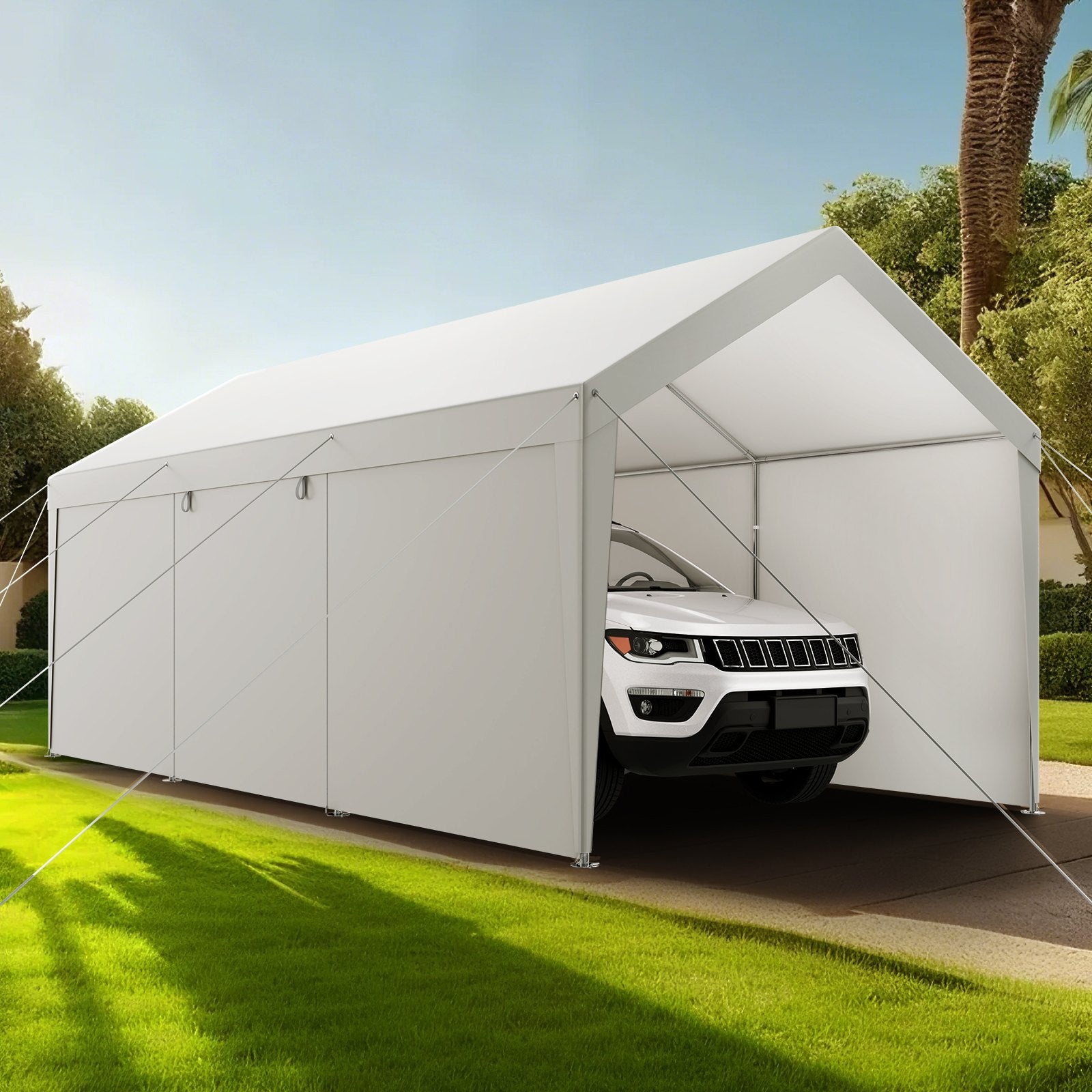 Carport Car Canopy 10x20FT Heavy Duty Car Shelter with Sidewalls White V952-FBSJSQCCKBS8A5233001V0
