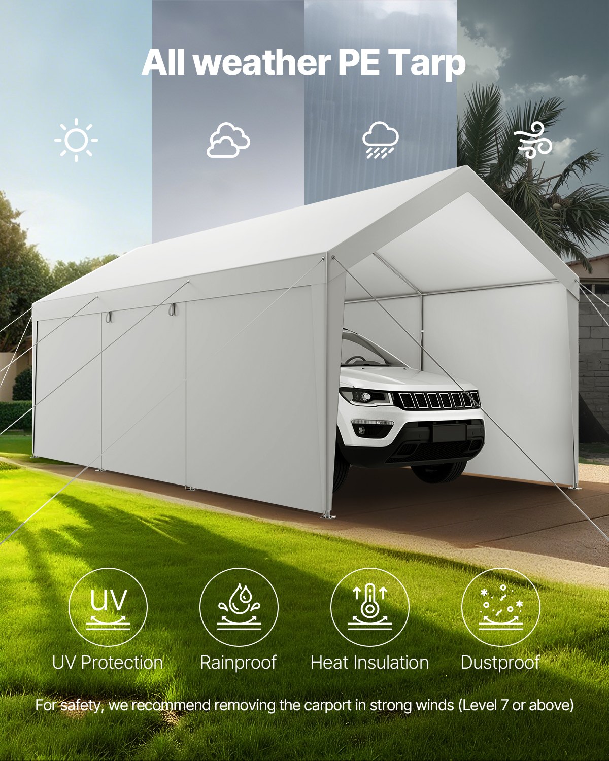 Carport Car Canopy 12x20FT Heavy Duty Car Shelter with Sidewalls Grey V952-FBSJSQCCKBS8JY3PV001V0