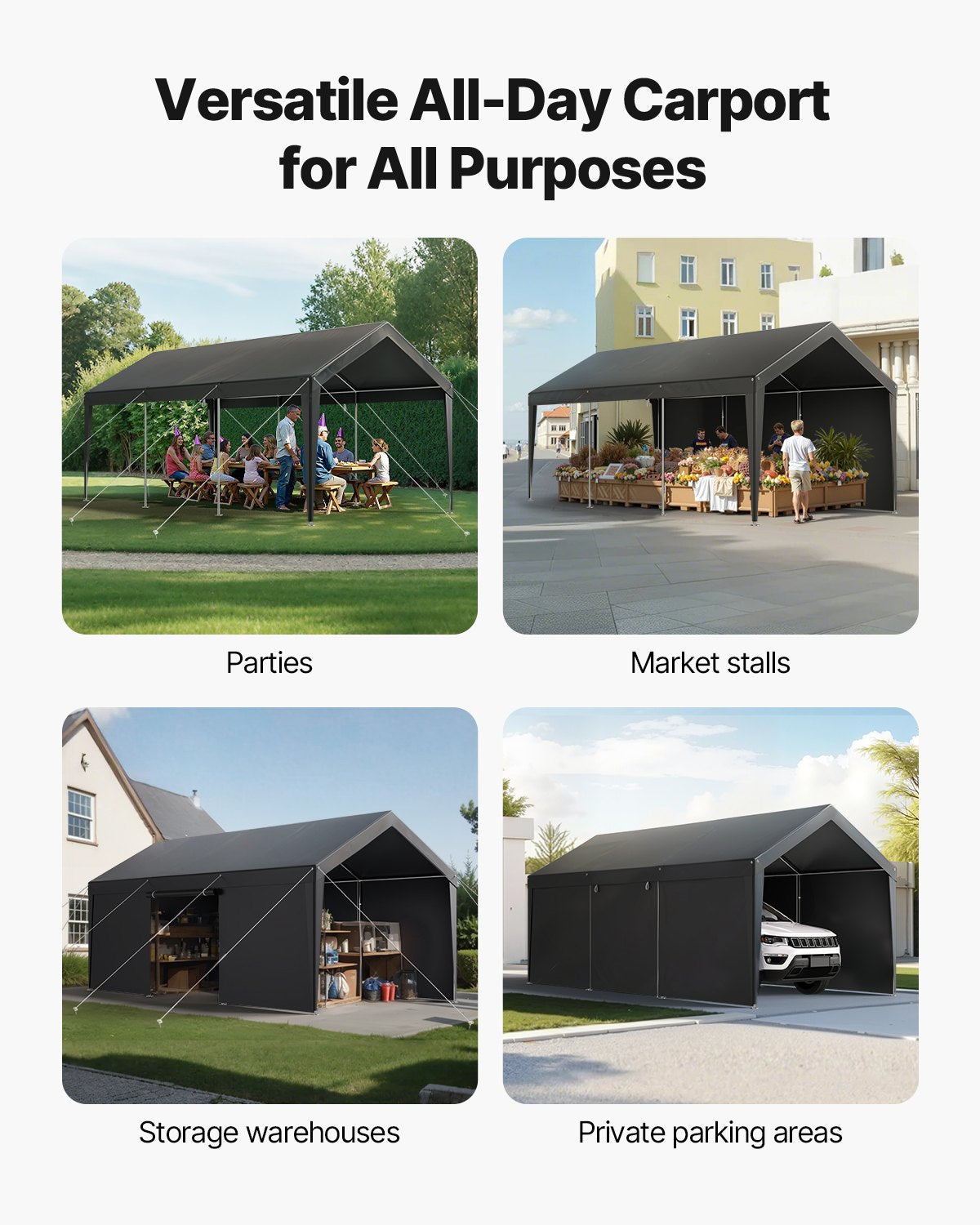 Carport Car Canopy 10x20FT Heavy Duty Car Shelter with Sidewalls White V952-FBSJSQCCKHS886LB9001V0