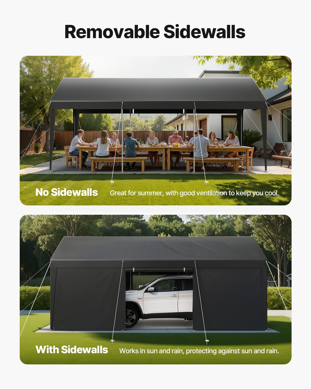 Carport Car Canopy 10x20FT Heavy Duty Car Shelter with Sidewalls White V952-FBSJSQCCKHS886LB9001V0