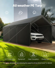Carport Car Canopy 10x20FT Heavy Duty Car Shelter with Sidewalls White V952-FBSJSQCCKHS886LB9001V0