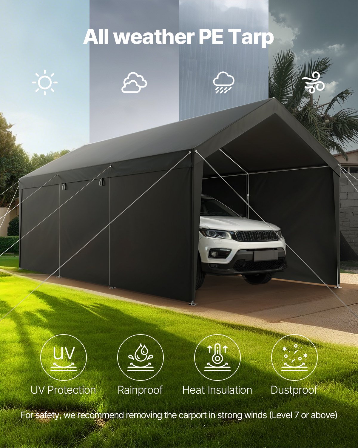 Carport Car Canopy 10x20FT Heavy Duty Car Shelter with Sidewalls White V952-FBSJSQCCKHS886LB9001V0