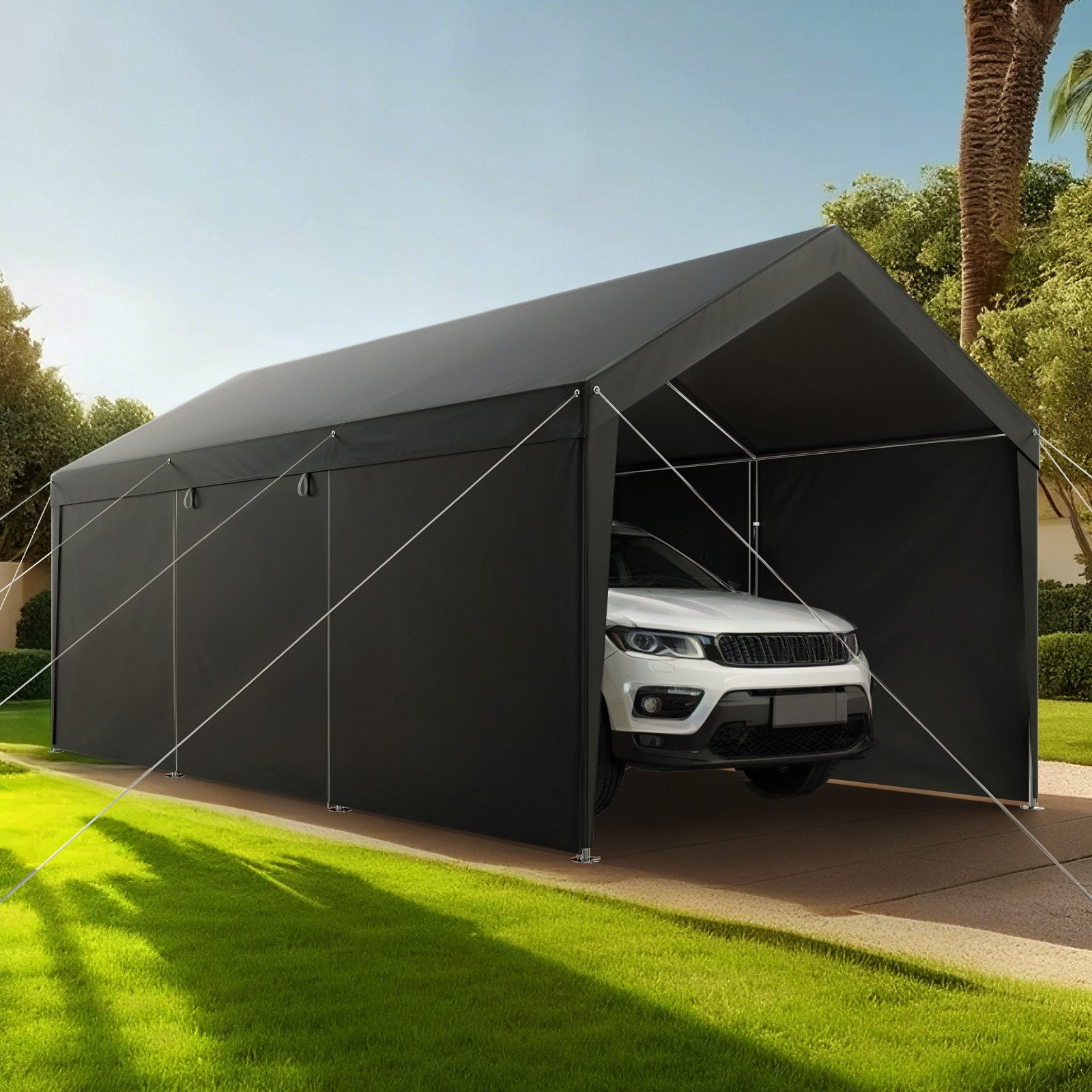 Carport Car Canopy 10x20FT Heavy Duty Car Shelter with Sidewalls White V952-FBSJSQCCKHS886LB9001V0