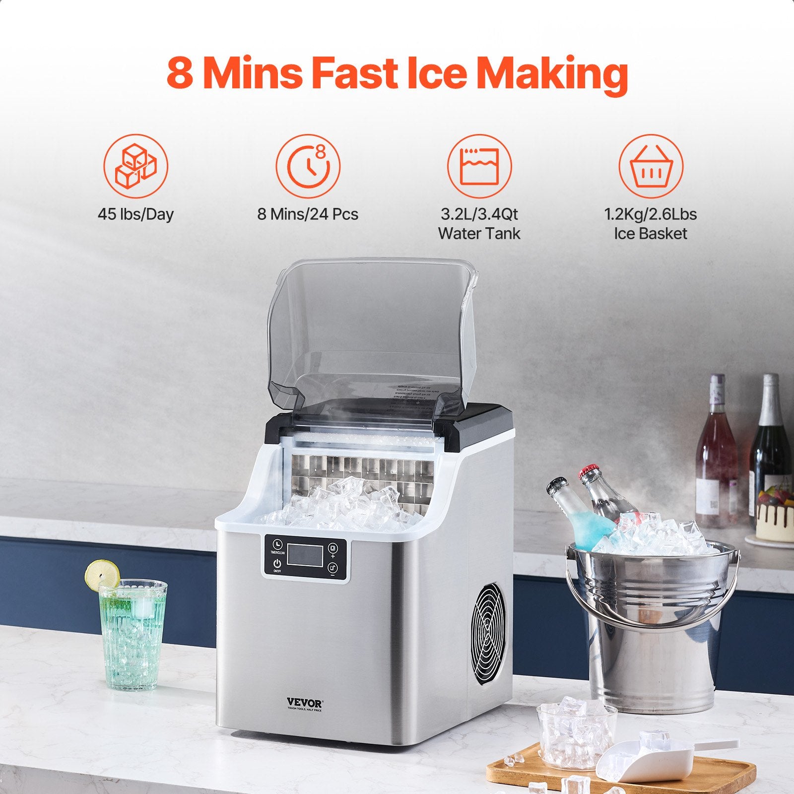 Portable Countertop Ice Maker 45Lbs/24H Self-Cleaning with Scoop Basket V952-FBTMSZBJBXG4WO4T1V3