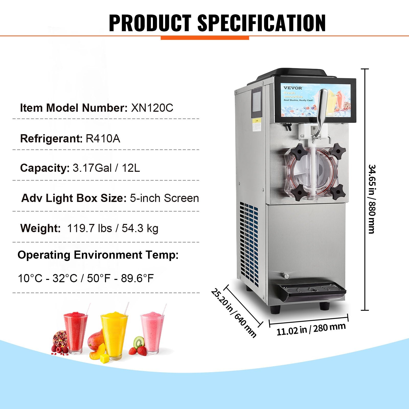 12L / 3.17 Gal Commercial Slushy Machine Margarita Smoothie Frozen Drink V952-FBX8L4L1100W13MWWV3