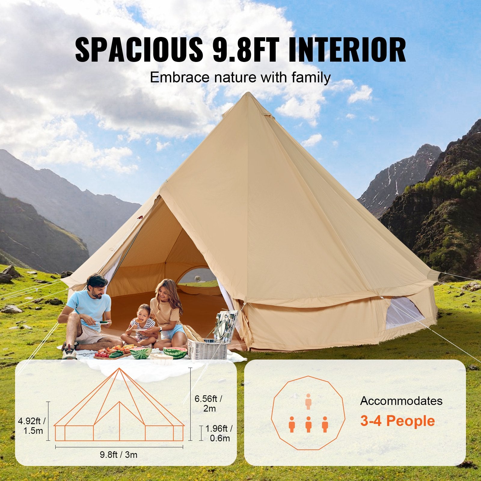 Canvas Bell Tent 3m/9.8ft 4-Season Canvas Tent for Camping with Stove Jack V952-FBZXZP3MMGBZ2X4C2V0