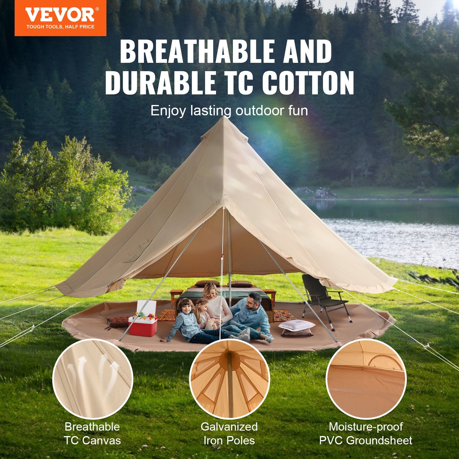 Canvas Bell Tent 4m/13.12ft 4-Season Camping Yurt Tent with Stove Jack V952-FBZXZP4MMGBZBDUIUV0