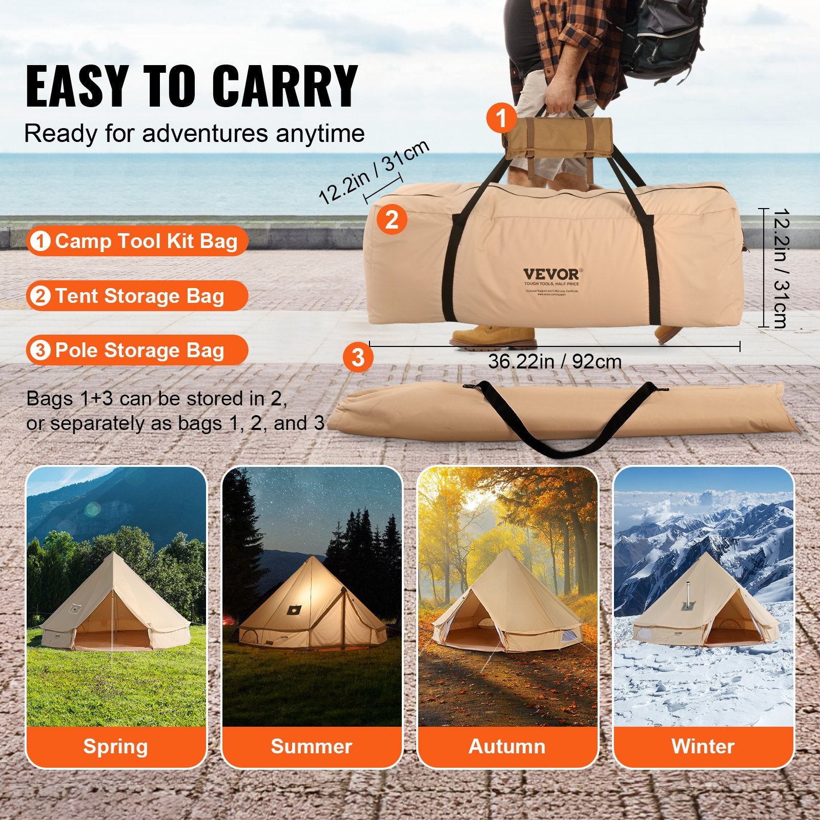 Canvas Bell Tent 4m/13.12ft 4-Season Camping Yurt Tent with Stove Jack V952-FBZXZP4MMGBZBDUIUV0