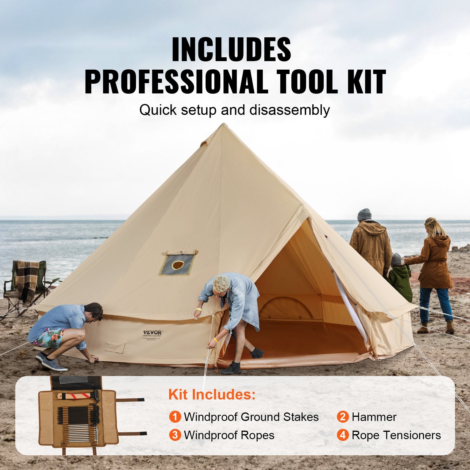 Canvas Bell Tent 5m/16.4ft 4-Season Camping Yurt Tent with Stove Jack V952-FBZXZP5MMGBZ364SNV0