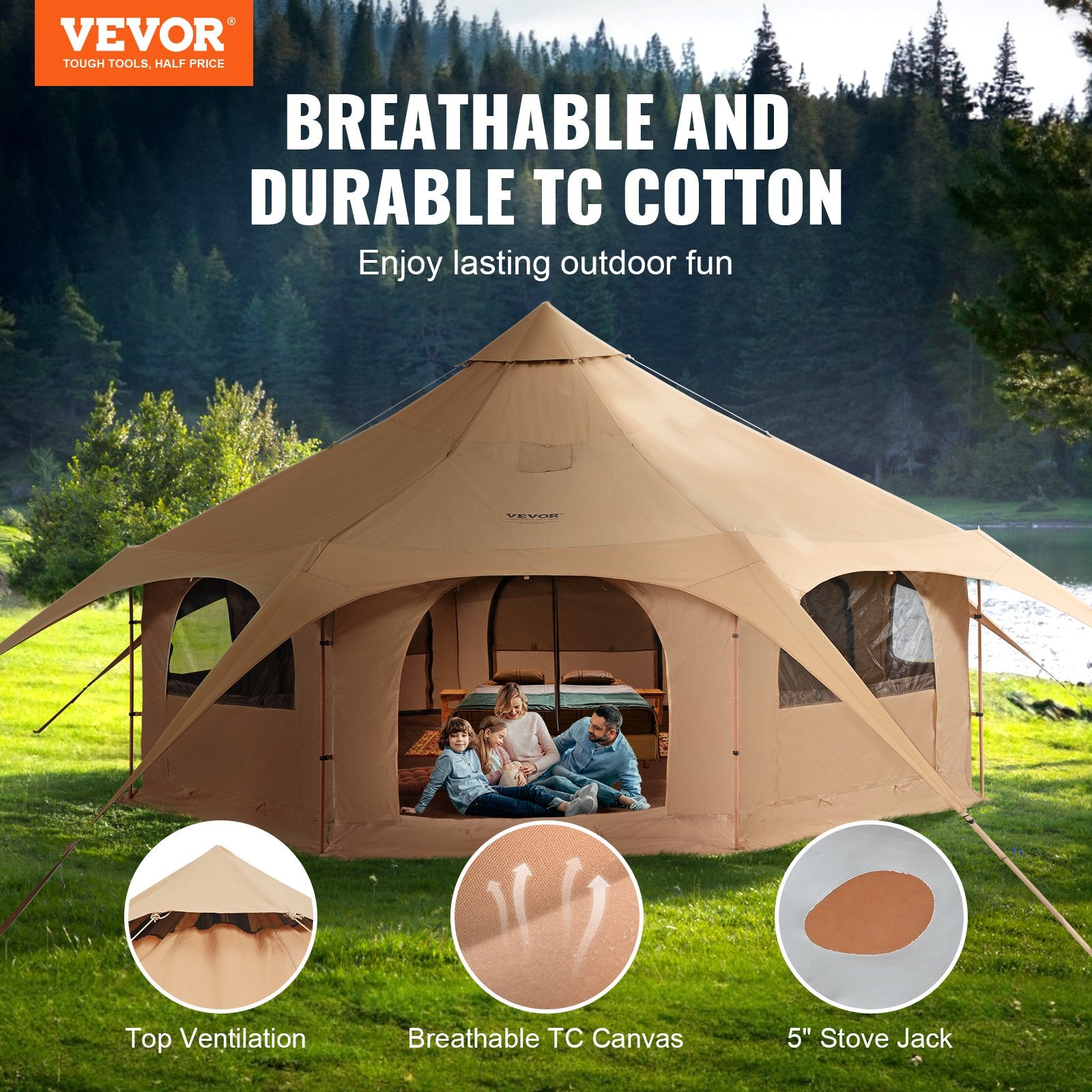 Canvas Tent 4 Seasons 5 m/16.4 ft Bell Tent for Camping with Stove Jack V952-FBZXZP5MMXTZ97PYKV0