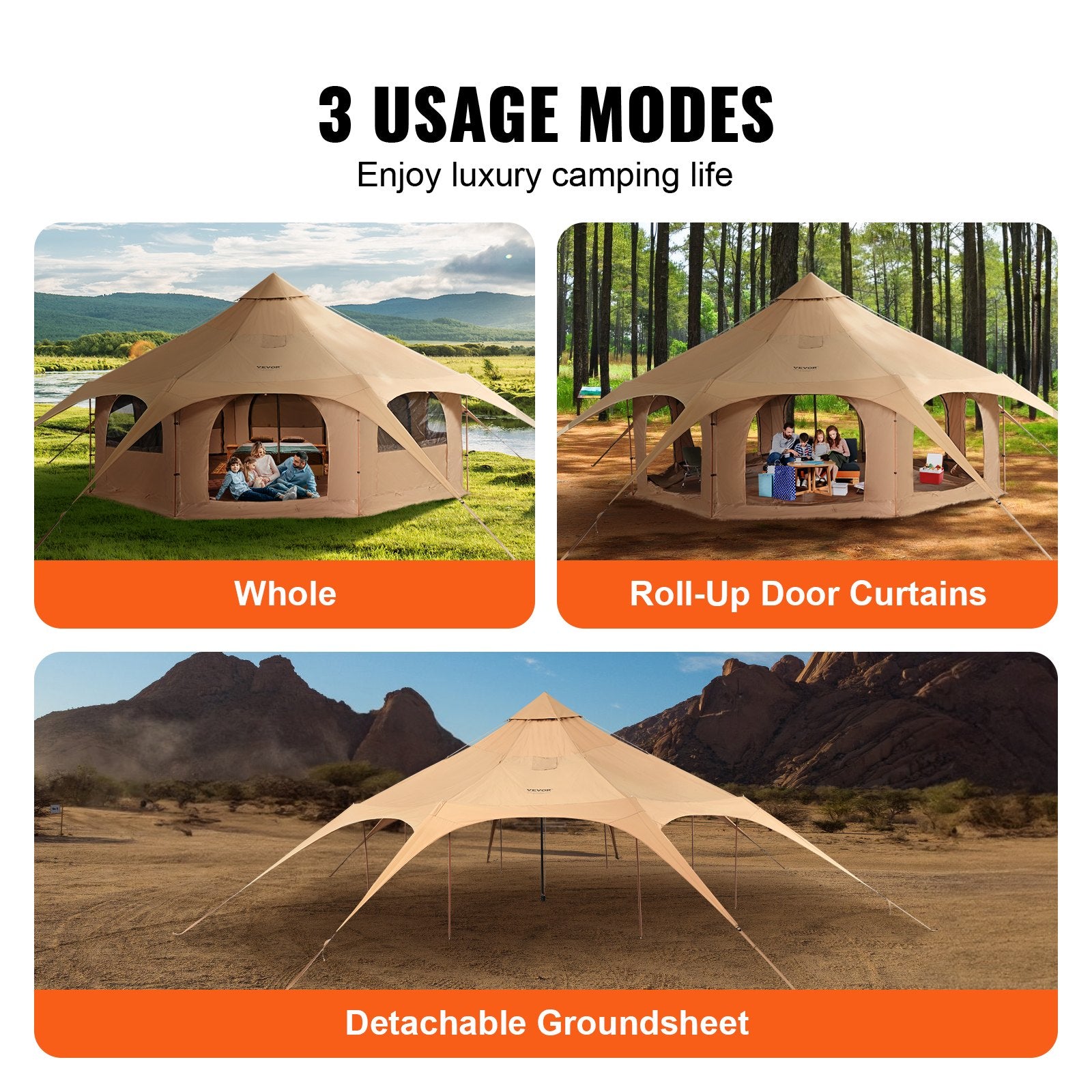 Canvas Tent 4 Seasons 5 m/16.4 ft Bell Tent for Camping with Stove Jack V952-FBZXZP5MMXTZ97PYKV0