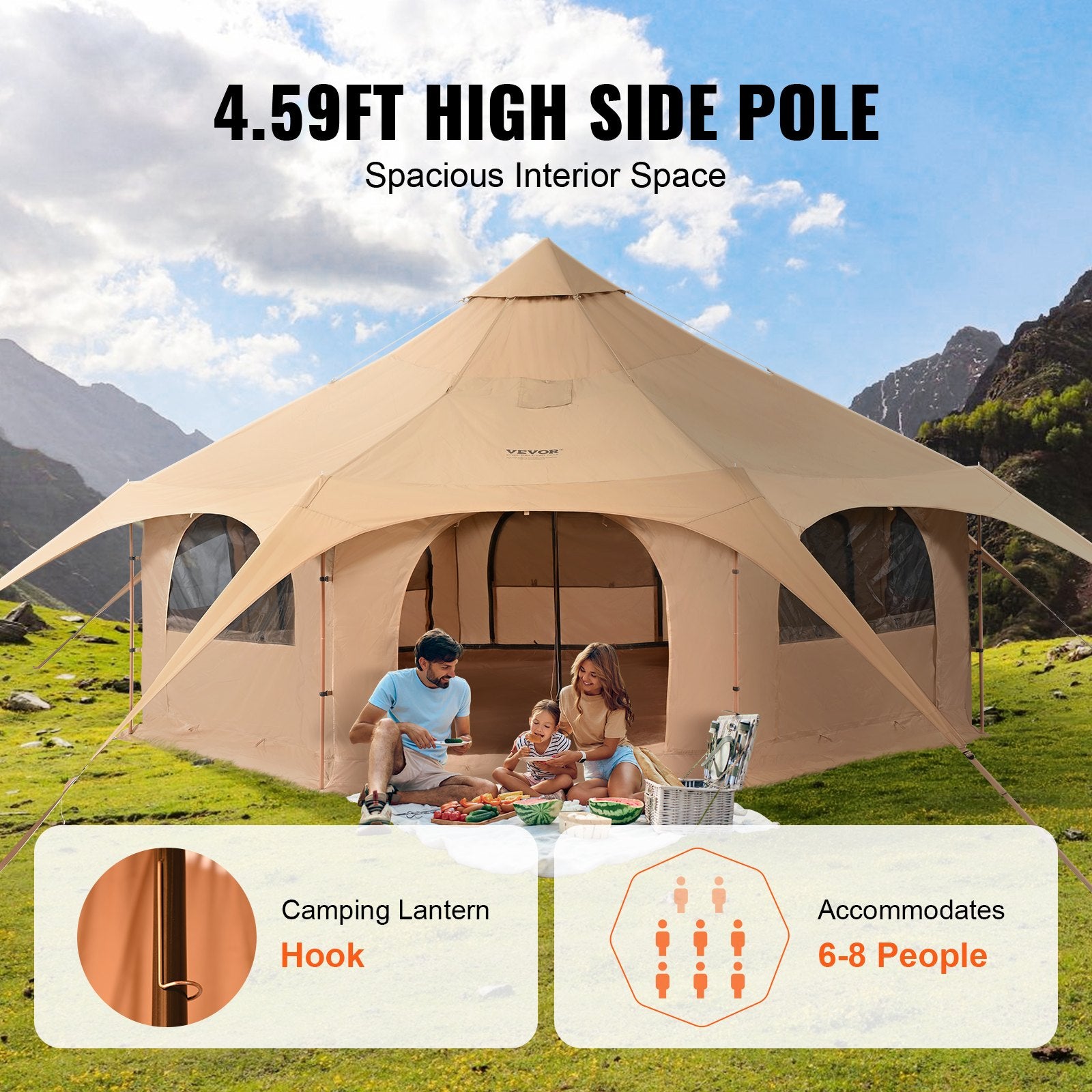 Canvas Tent 4 Seasons 5 m/16.4 ft Bell Tent for Camping with Stove Jack V952-FBZXZP5MMXTZ97PYKV0