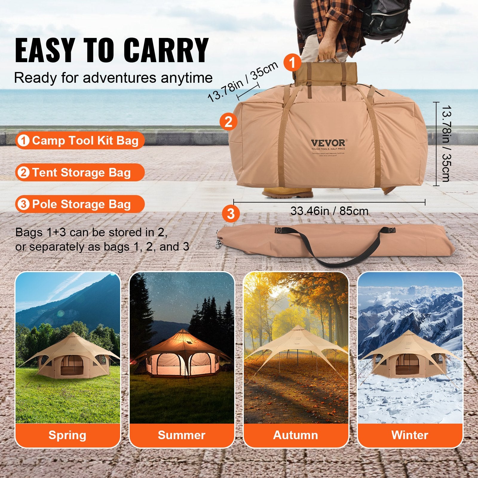 Canvas Tent 4 Seasons 5 m/16.4 ft Bell Tent for Camping with Stove Jack V952-FBZXZP5MMXTZ97PYKV0