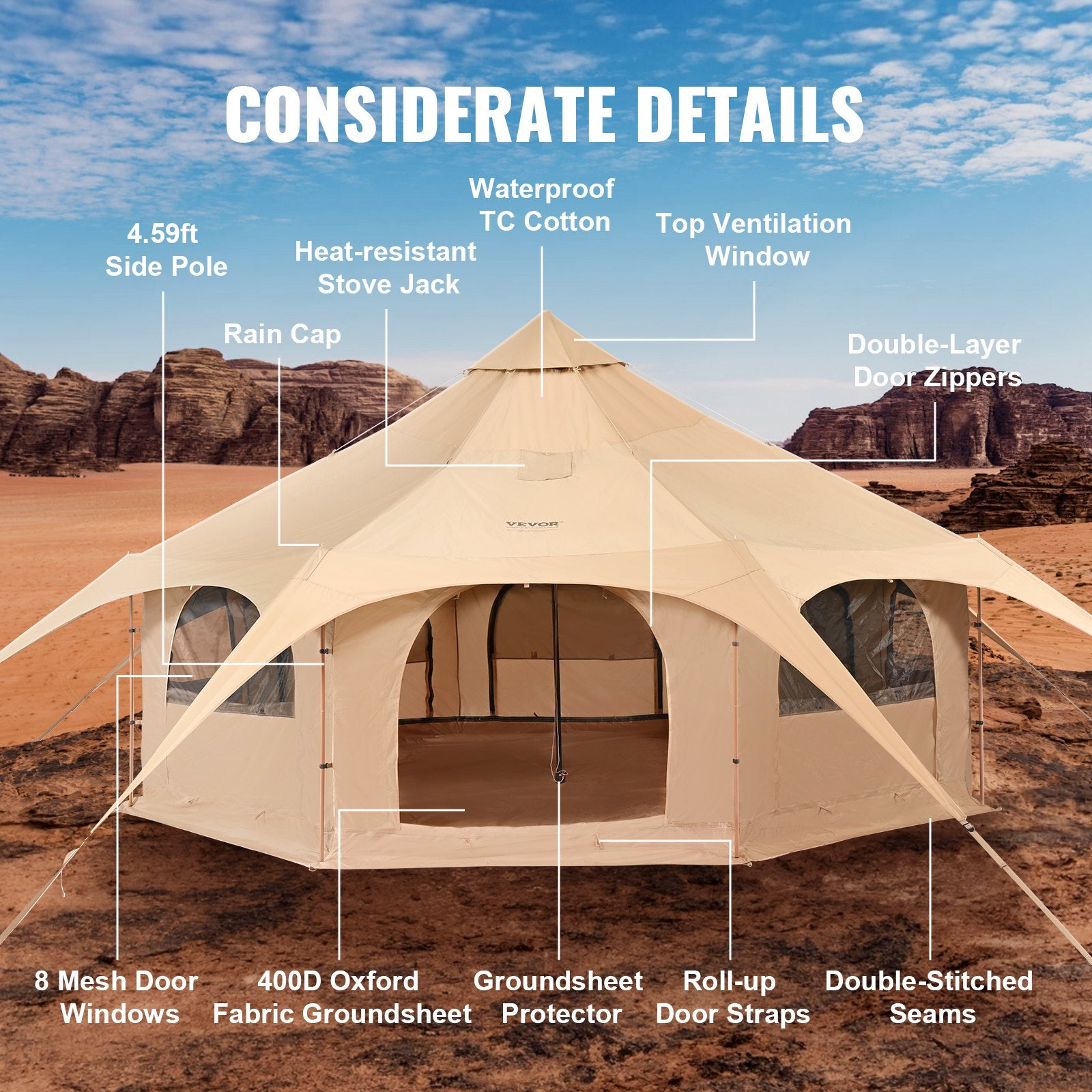 Canvas Tent 4 Seasons 5 m/16.4 ft Bell Tent for Camping with Stove Jack V952-FBZXZP5MMXTZ97PYKV0