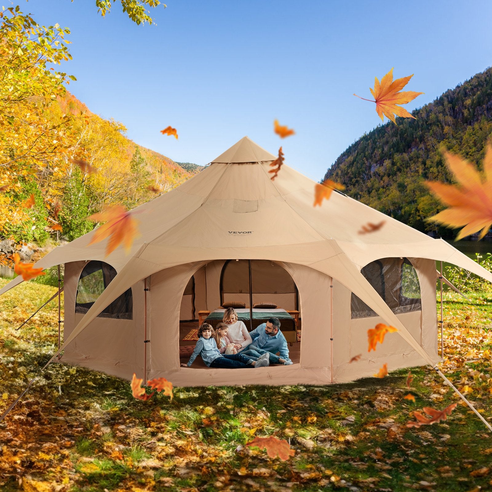 Canvas Tent 4 Seasons 5 m/16.4 ft Bell Tent for Camping with Stove Jack V952-FBZXZP5MMXTZ97PYKV0