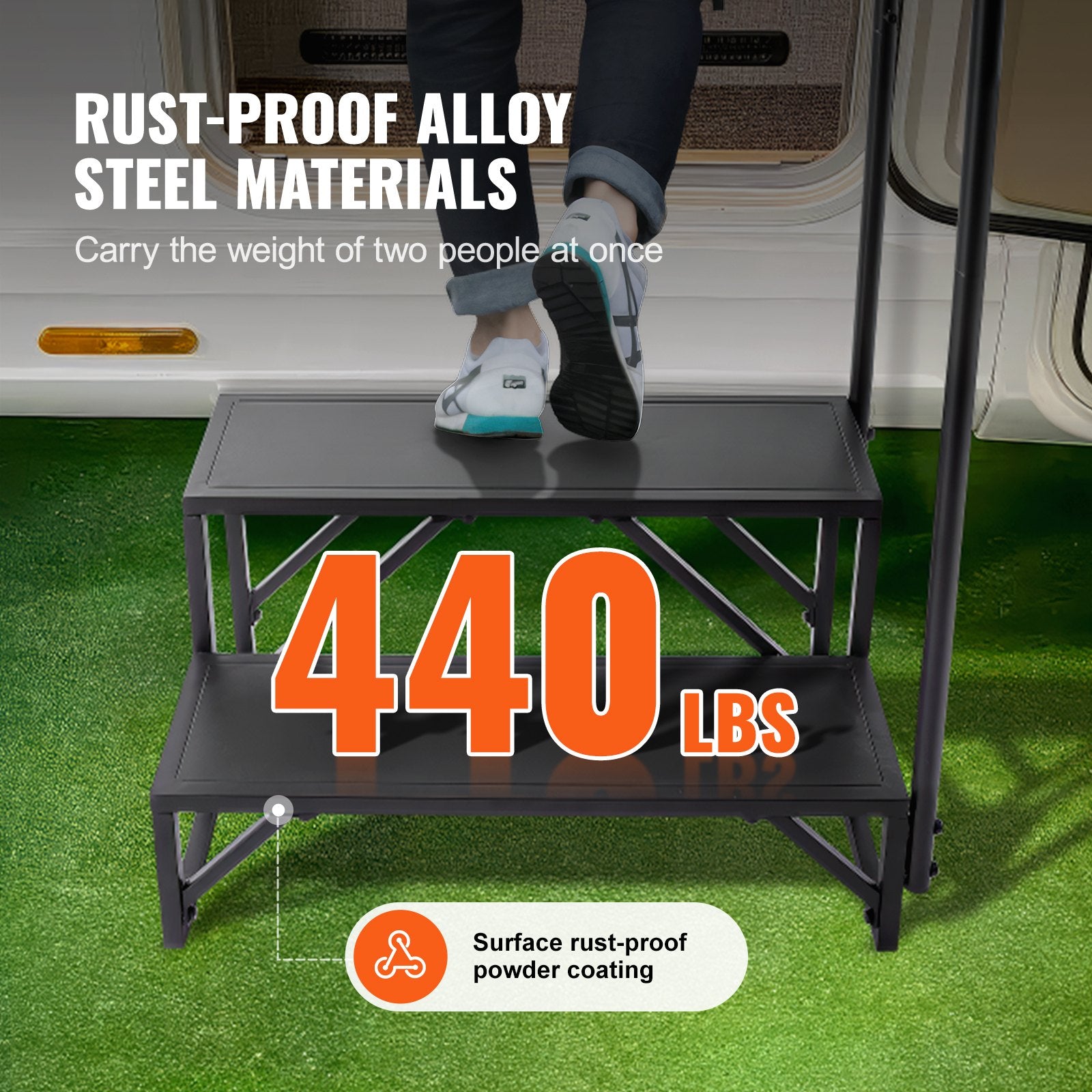 RV Steps, 2-Step RV Stairs, 199.58KGS Load Capacity, Thickened Carbon Steel, With Handrail, Non-Slip Steps V952-FCBTGDKGDKHJ7940CV0