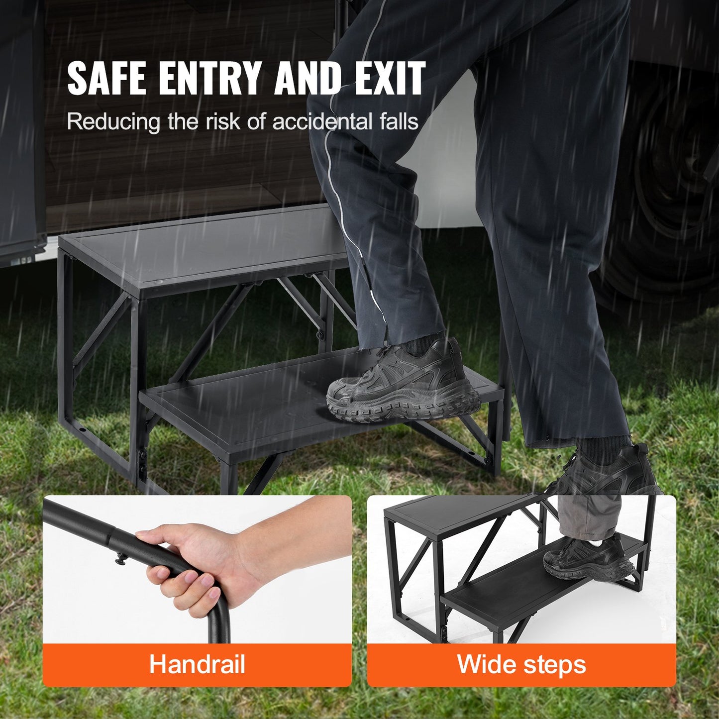 RV Steps, 2-Step RV Stairs, 199.58KGS Load Capacity, Thickened Carbon Steel, With Handrail, Non-Slip Steps V952-FCBTGDKGDKHJ7940CV0