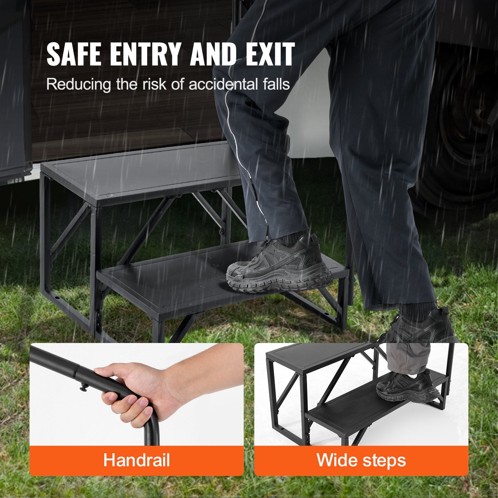RV Steps, 2-Step RV Stairs, 199.58KGS Load Capacity, Thickened Carbon Steel, With Handrail, Non-Slip Steps V952-FCBTGDKGDKHJ7940CV0