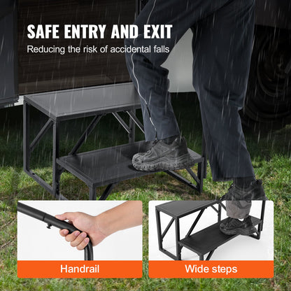 RV Steps, 2-Step RV Stairs, 199.58KGS Load Capacity, Thickened Carbon Steel, With Handrail, Non-Slip Steps V952-FCBTGDKGDKHJ7940CV0