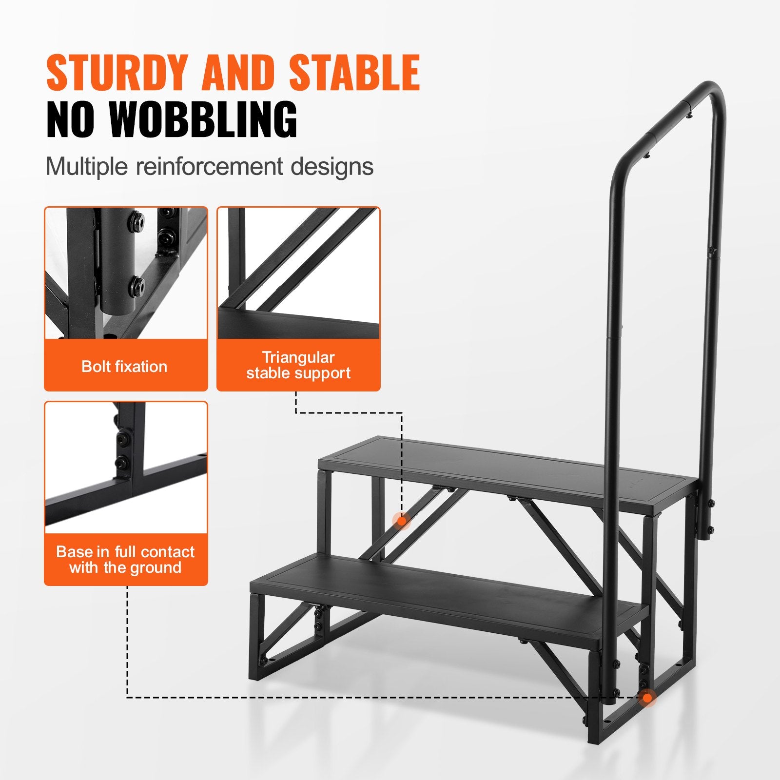 RV Steps, 2-Step RV Stairs, 199.58KGS Load Capacity, Thickened Carbon Steel, With Handrail, Non-Slip Steps V952-FCBTGDKGDKHJ7940CV0