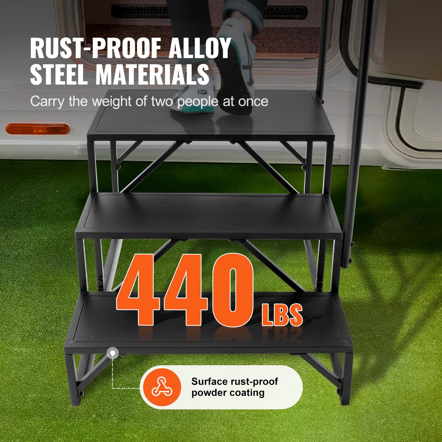 RV Steps, 3-Step RV Stairs, 199.58KGS Load Capacity, Thickened Carbon Steel, With Handrail, Non-Slip Steps V952-FCBTGDKHJG3JJF4MLV0