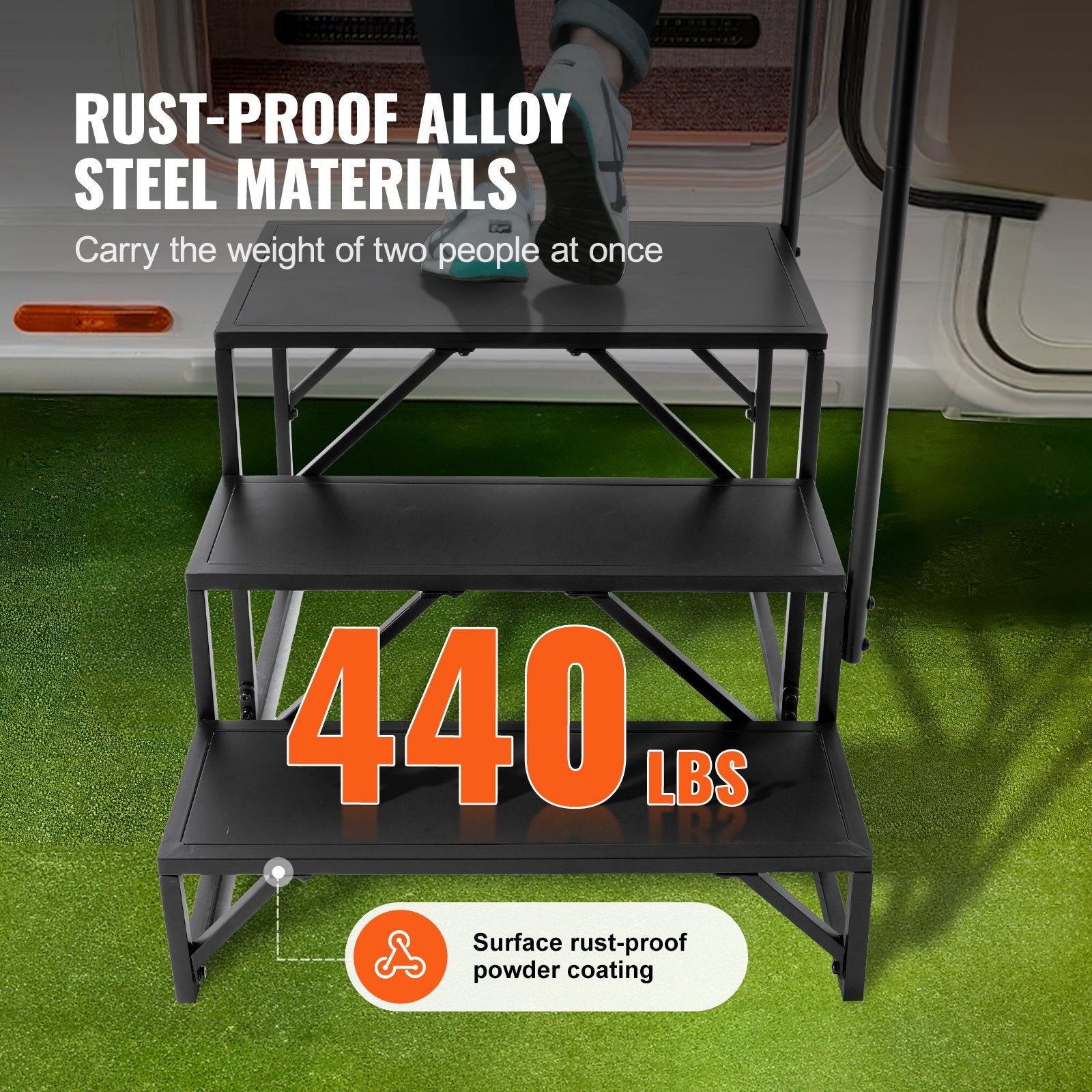RV Steps, 3-Step RV Stairs, 199.58KGS Load Capacity, Thickened Carbon Steel, With Handrail, Non-Slip Steps V952-FCBTGDKHJG3JJF4MLV0