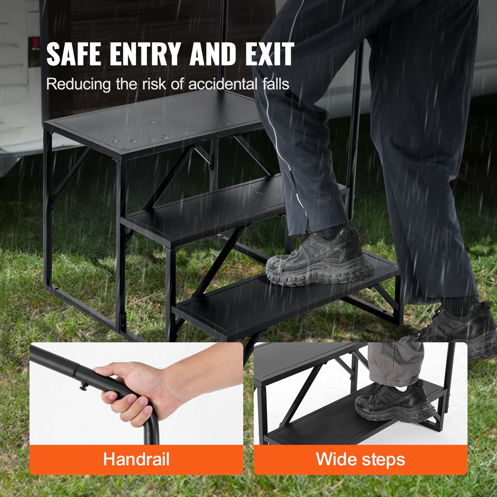 RV Steps, 3-Step RV Stairs, 199.58KGS Load Capacity, Thickened Carbon Steel, With Handrail, Non-Slip Steps V952-FCBTGDKHJG3JJF4MLV0