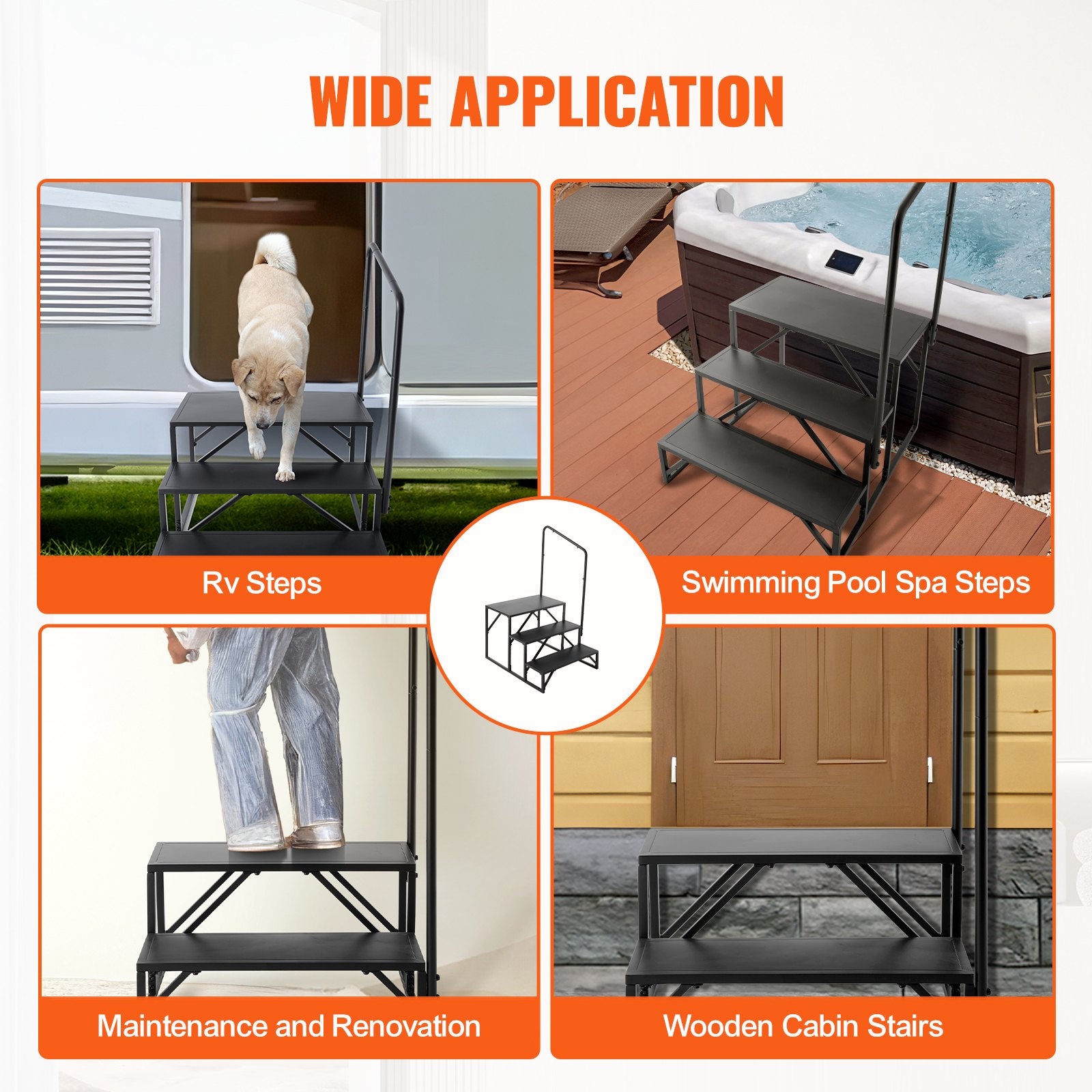 RV Steps, 3-Step RV Stairs, 199.58KGS Load Capacity, Thickened Carbon Steel, With Handrail, Non-Slip Steps V952-FCBTGDKHJG3JJF4MLV0