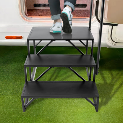RV Steps, 3-Step RV Stairs, 199.58KGS Load Capacity, Thickened Carbon Steel, With Handrail, Non-Slip Steps V952-FCBTGDKHJG3JJF4MLV0