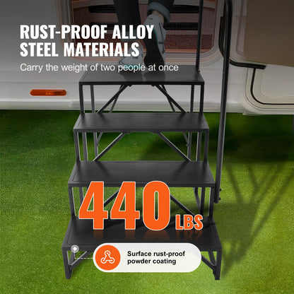 RV Steps, 4-Step RV Stairs, 199.58KGS Load Capacity, Thickened Carbon Steel, With Handrail, Non-Slip Steps V952-FCBTGDKHJG4JE8I22V0