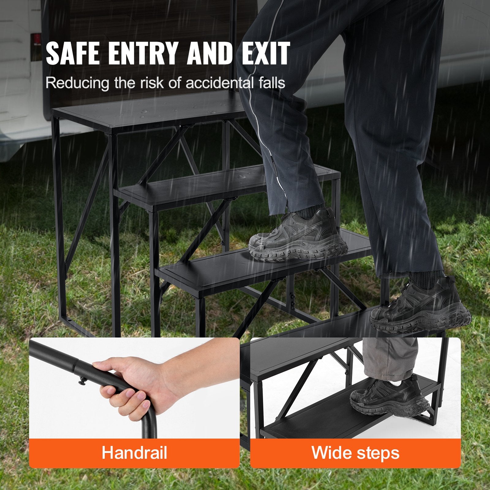 RV Steps, 4-Step RV Stairs, 199.58KGS Load Capacity, Thickened Carbon Steel, With Handrail, Non-Slip Steps V952-FCBTGDKHJG4JE8I22V0