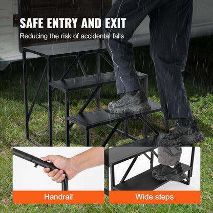 RV Steps, 4-Step RV Stairs, 199.58KGS Load Capacity, Thickened Carbon Steel, With Handrail, Non-Slip Steps V952-FCBTGDKHJG4JE8I22V0