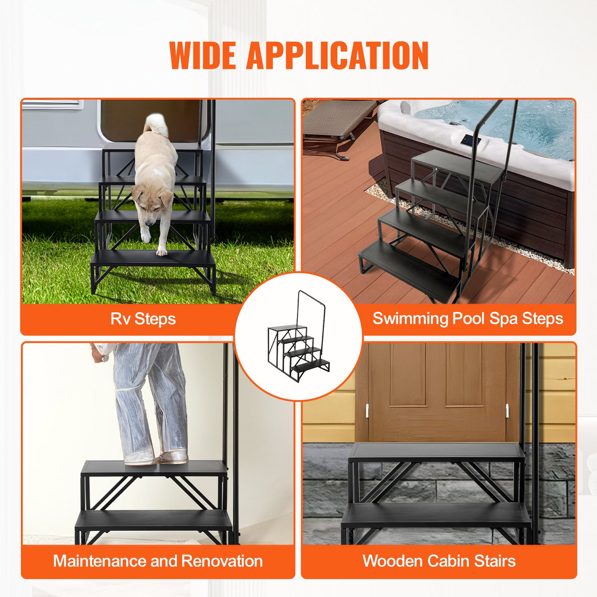 RV Steps, 4-Step RV Stairs, 199.58KGS Load Capacity, Thickened Carbon Steel, With Handrail, Non-Slip Steps V952-FCBTGDKHJG4JE8I22V0
