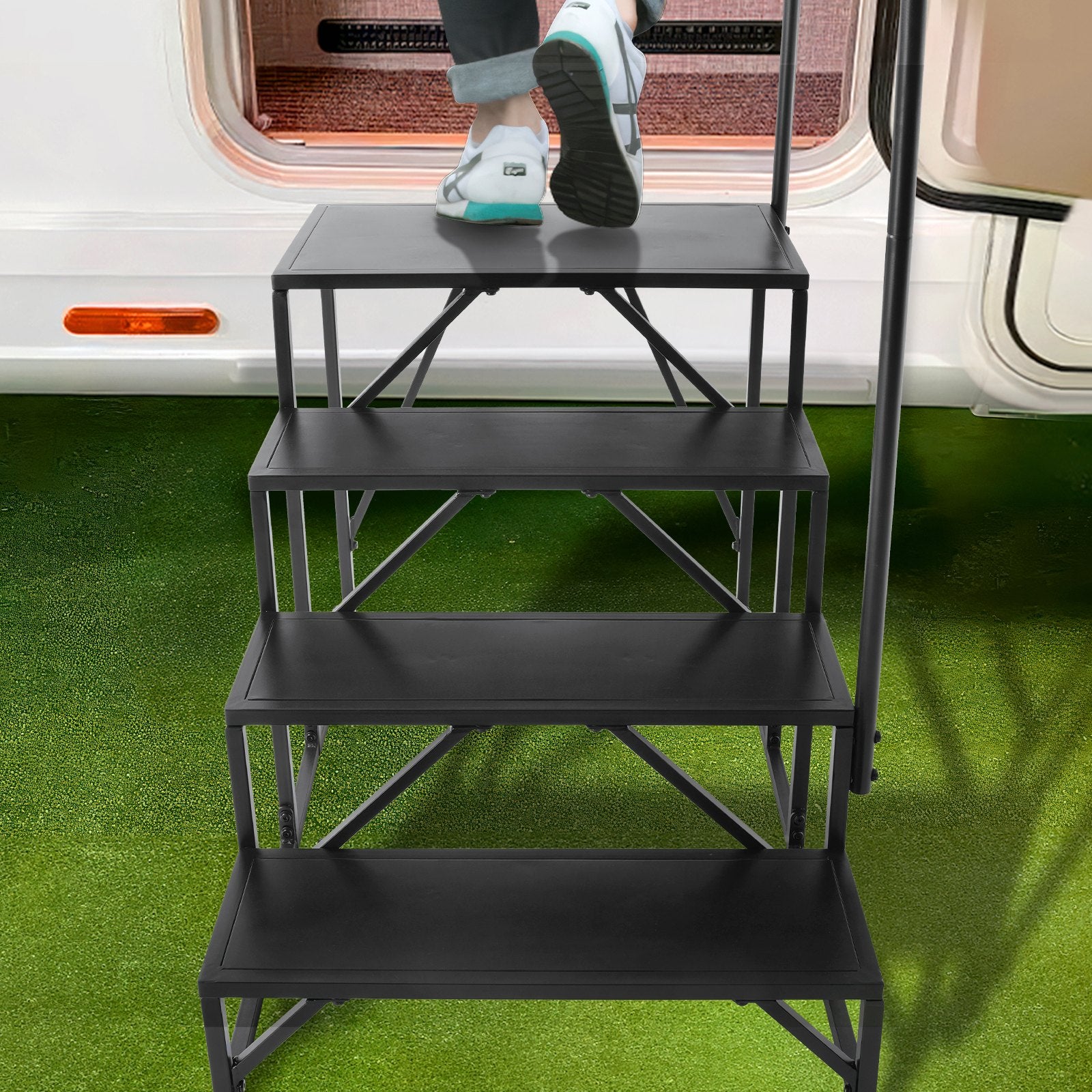 RV Steps, 4-Step RV Stairs, 199.58KGS Load Capacity, Thickened Carbon Steel, With Handrail, Non-Slip Steps V952-FCBTGDKHJG4JE8I22V0