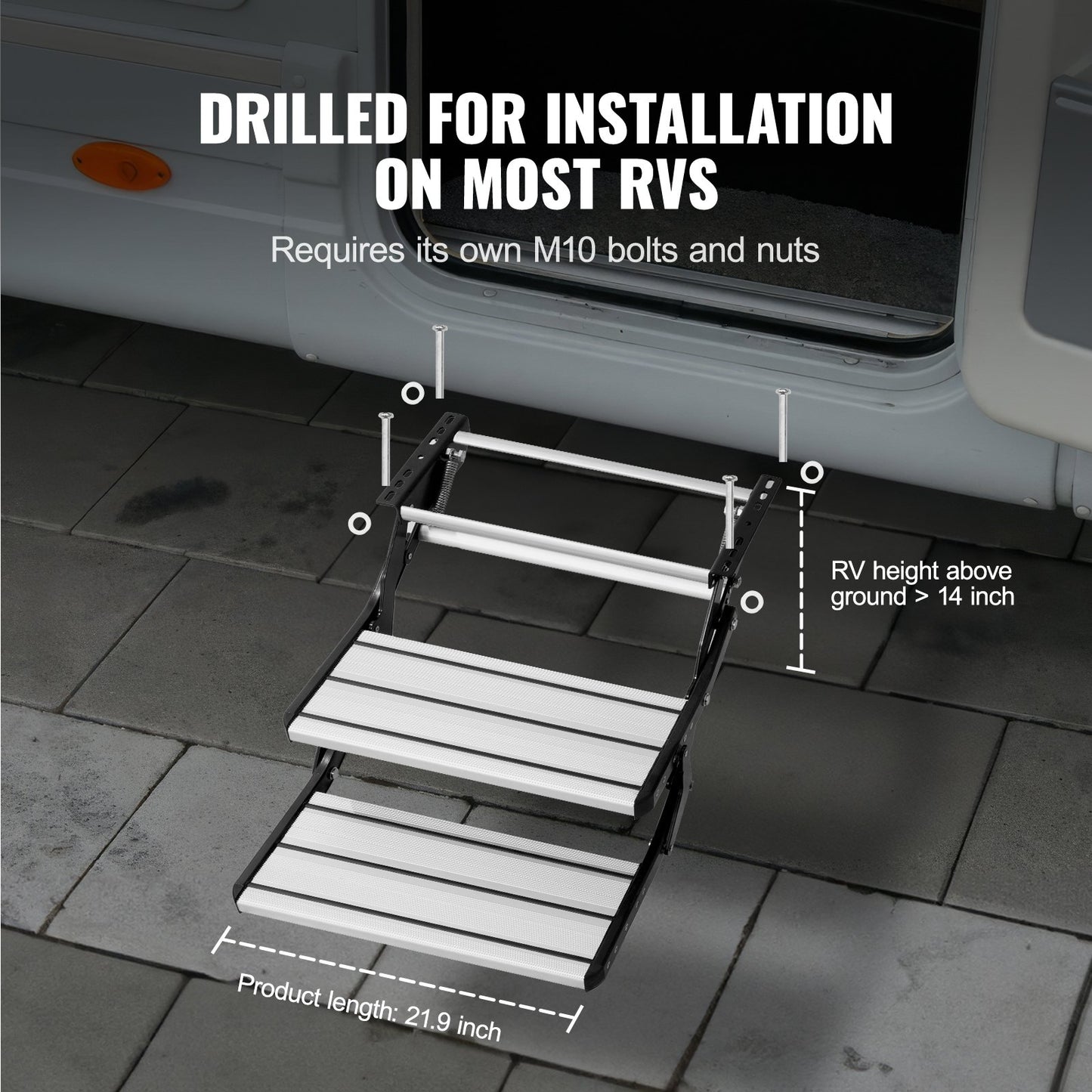 RV Steps, 2-Step, Manual Retractable RV Stairs, Foldable, 440 LBS Load Capacity, Aluminum Alloy Steps, V952-FCBTZDKZDKSDNVHFTV0