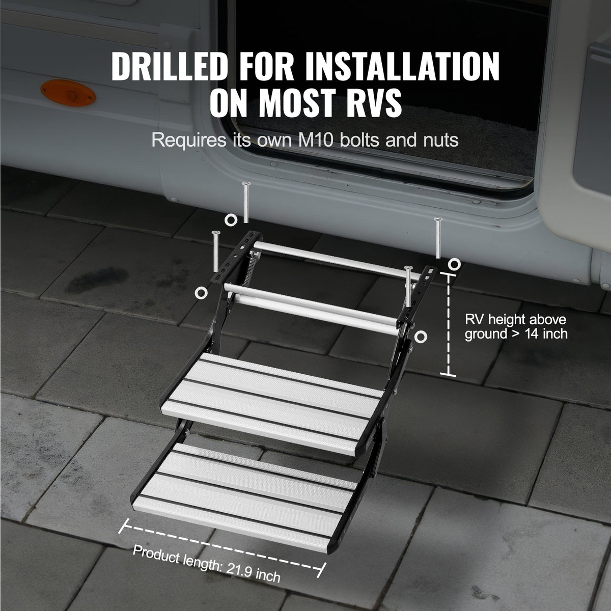 RV Steps, 2-Step, Manual Retractable RV Stairs, Foldable, 440 LBS Load Capacity, Aluminum Alloy Steps, V952-FCBTZDKZDKSDNVHFTV0