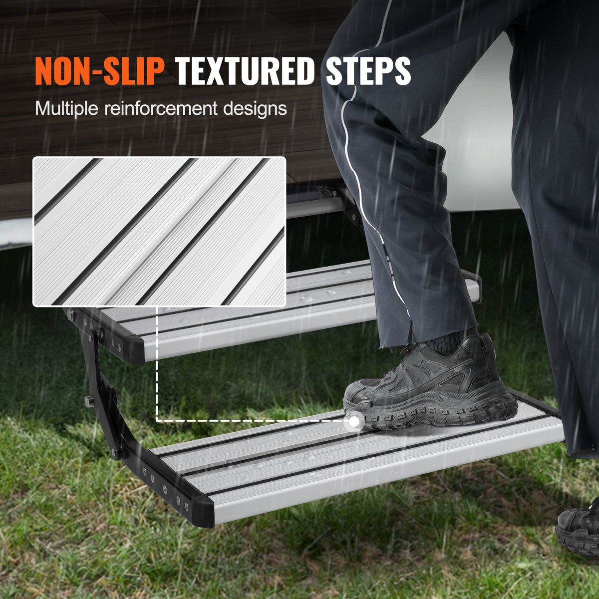 RV Steps, 2-Step, Manual Retractable RV Stairs, Foldable, 440 LBS Load Capacity, Aluminum Alloy Steps, V952-FCBTZDKZDKSDNVHFTV0