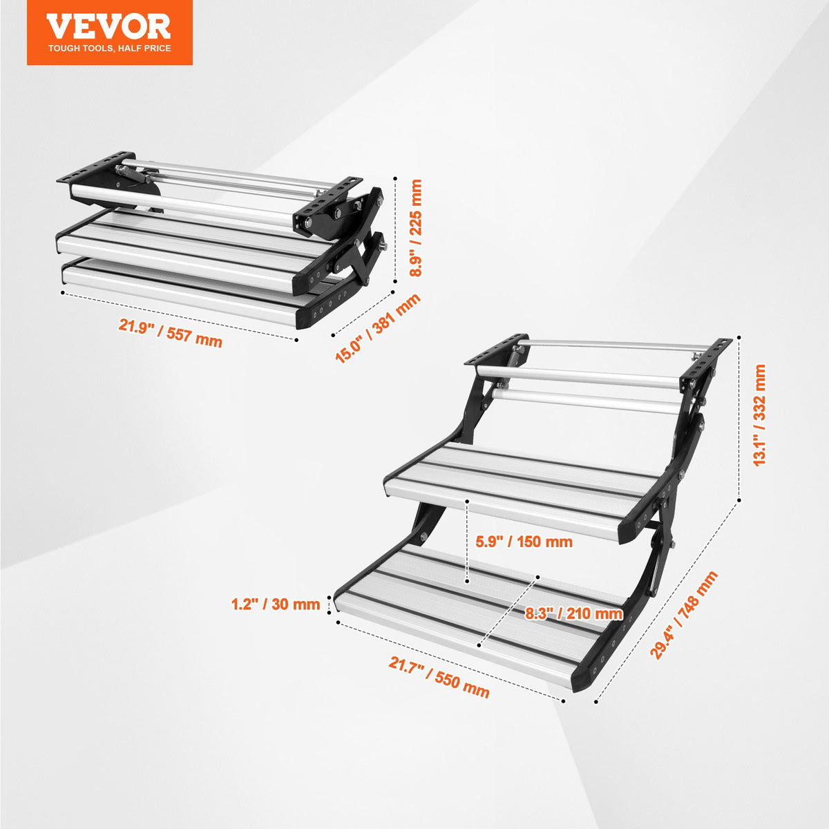 RV Steps, 2-Step, Manual Retractable RV Stairs, Foldable, 440 LBS Load Capacity, Aluminum Alloy Steps, V952-FCBTZDKZDKSDNVHFTV0